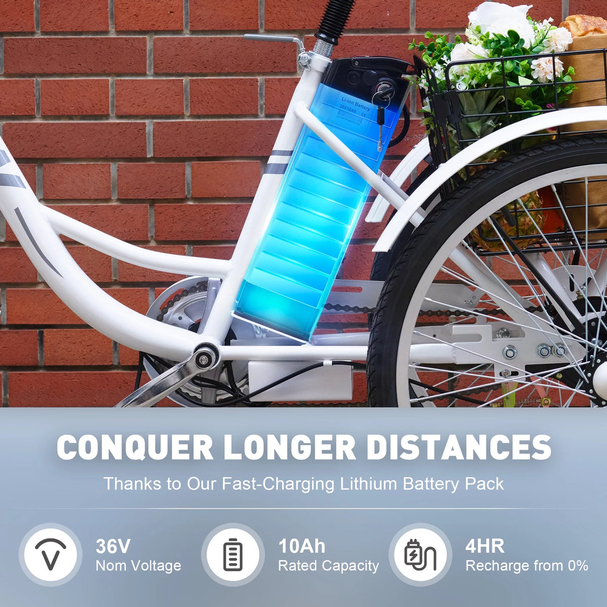 Electric Tricycle for Adults 3 Wheel Electric Bike 250W White X15343