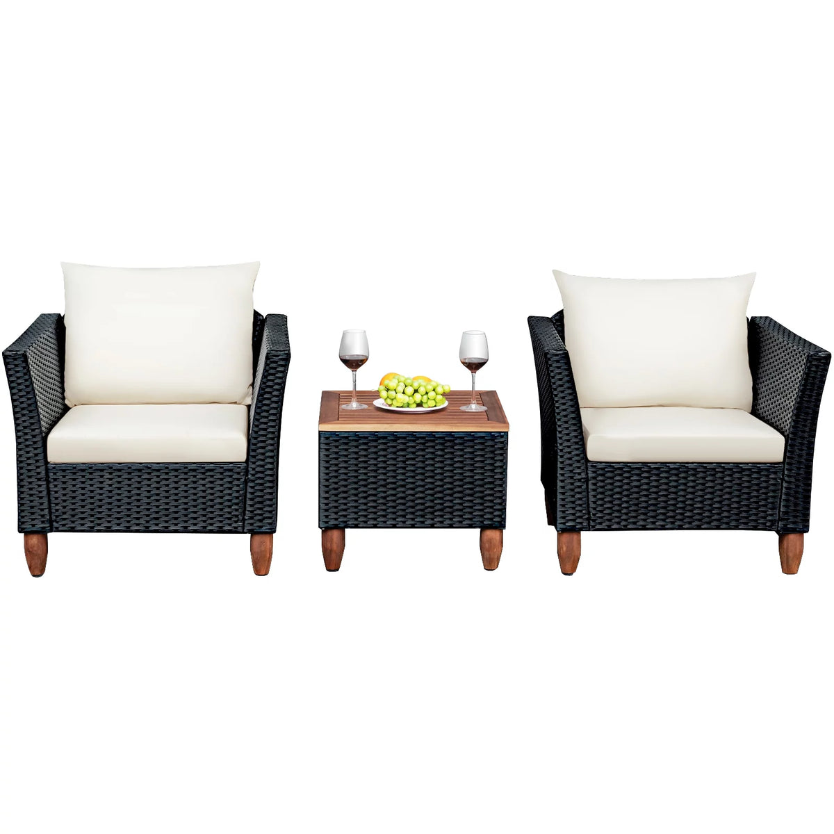 3-Piece Wicker Patio Furniture Set with Cushions & Coffee Table L4038