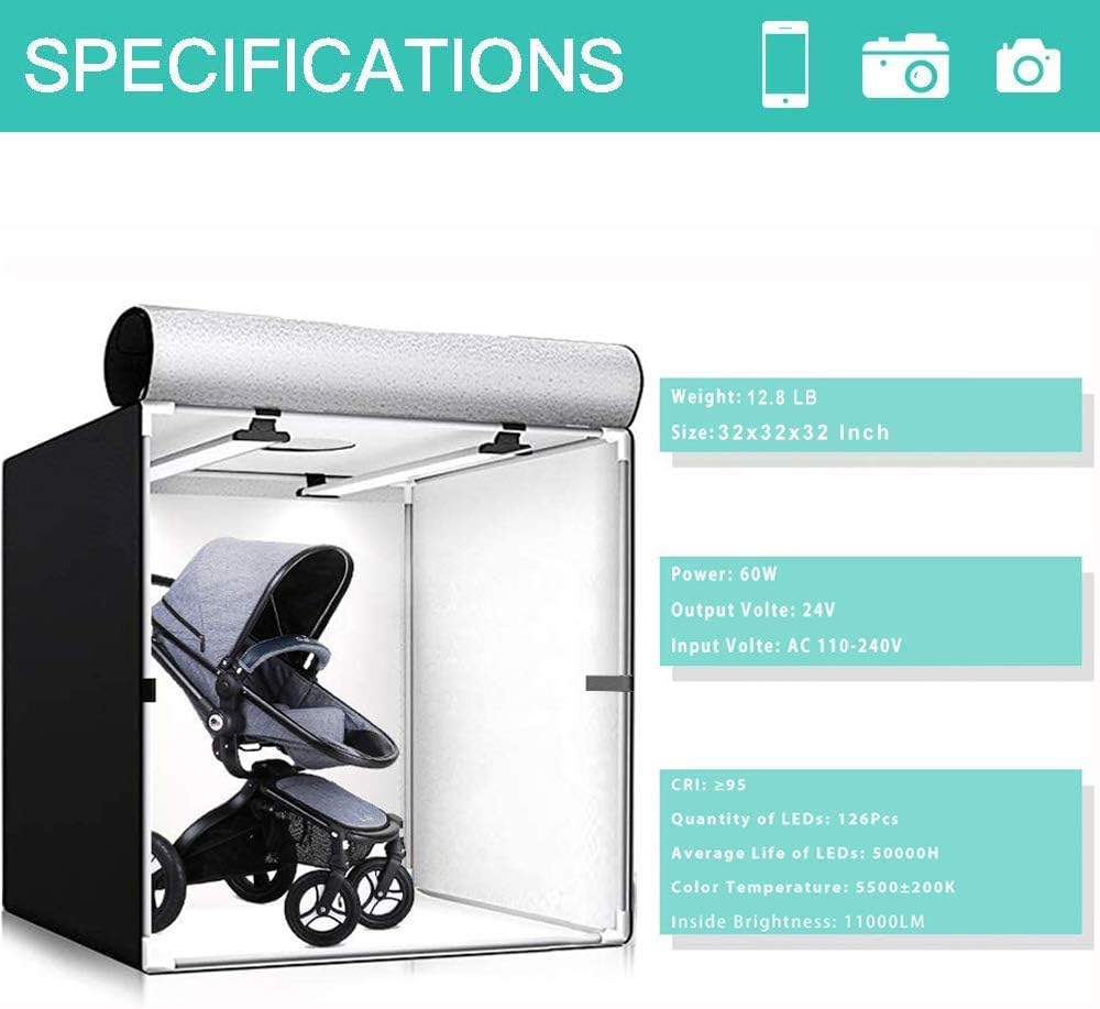 Portable Foldable 32 x 32 Inch Photo Studio Light Box with LED Lights and 3 Color Backdrops P5612