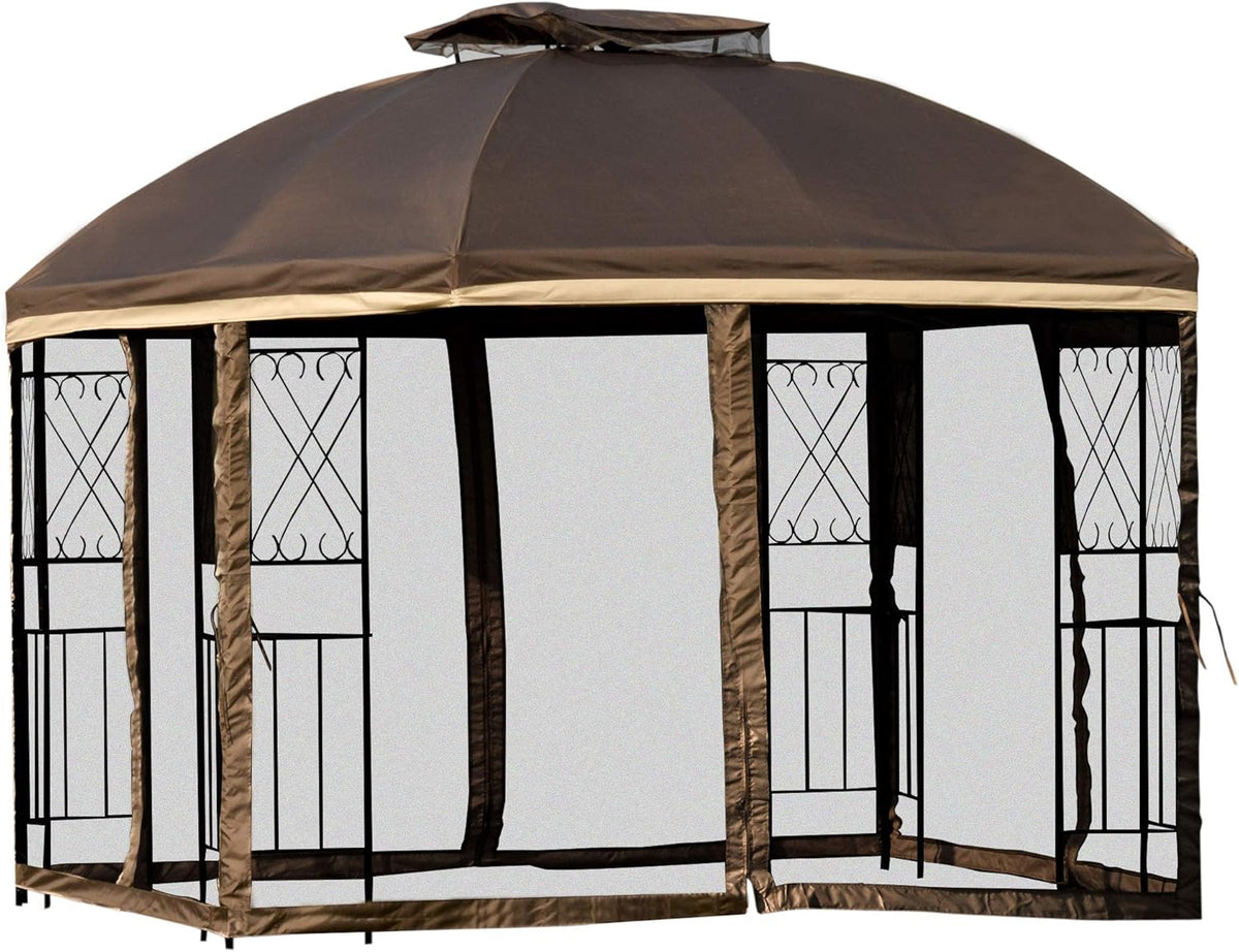 10' x 10' Beige Outdoor Patio Gazebo Canopy with Mesh Netting H408003