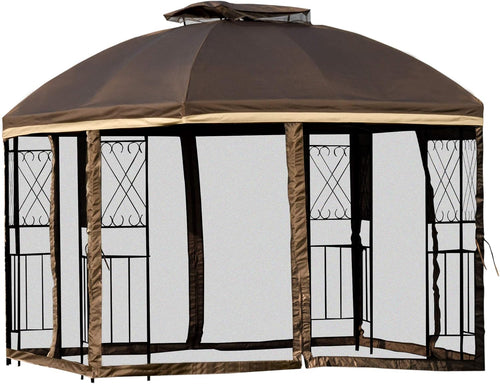 10' x 10' Beige Outdoor Patio Gazebo Canopy with Mesh Netting H408003