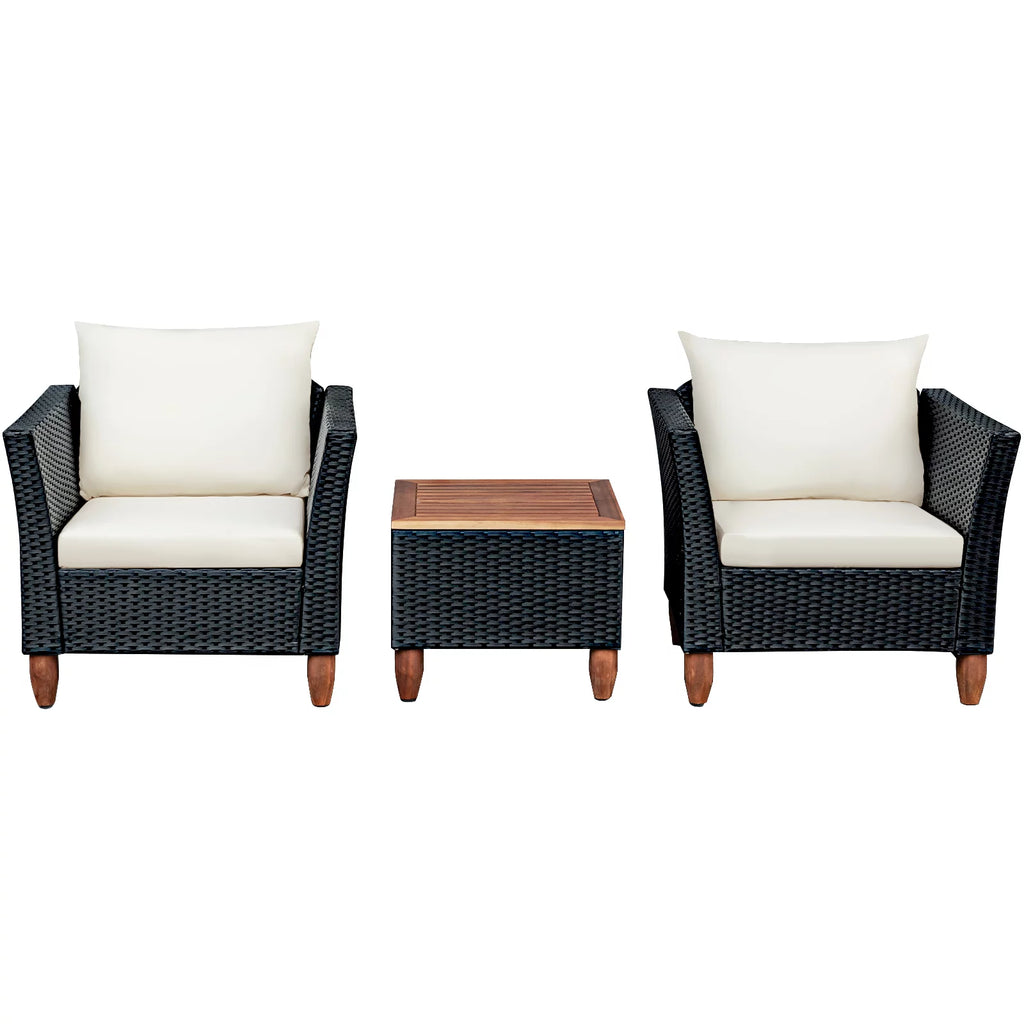 3-Piece Wicker Patio Furniture Set with Cushions & Coffee Table L4038