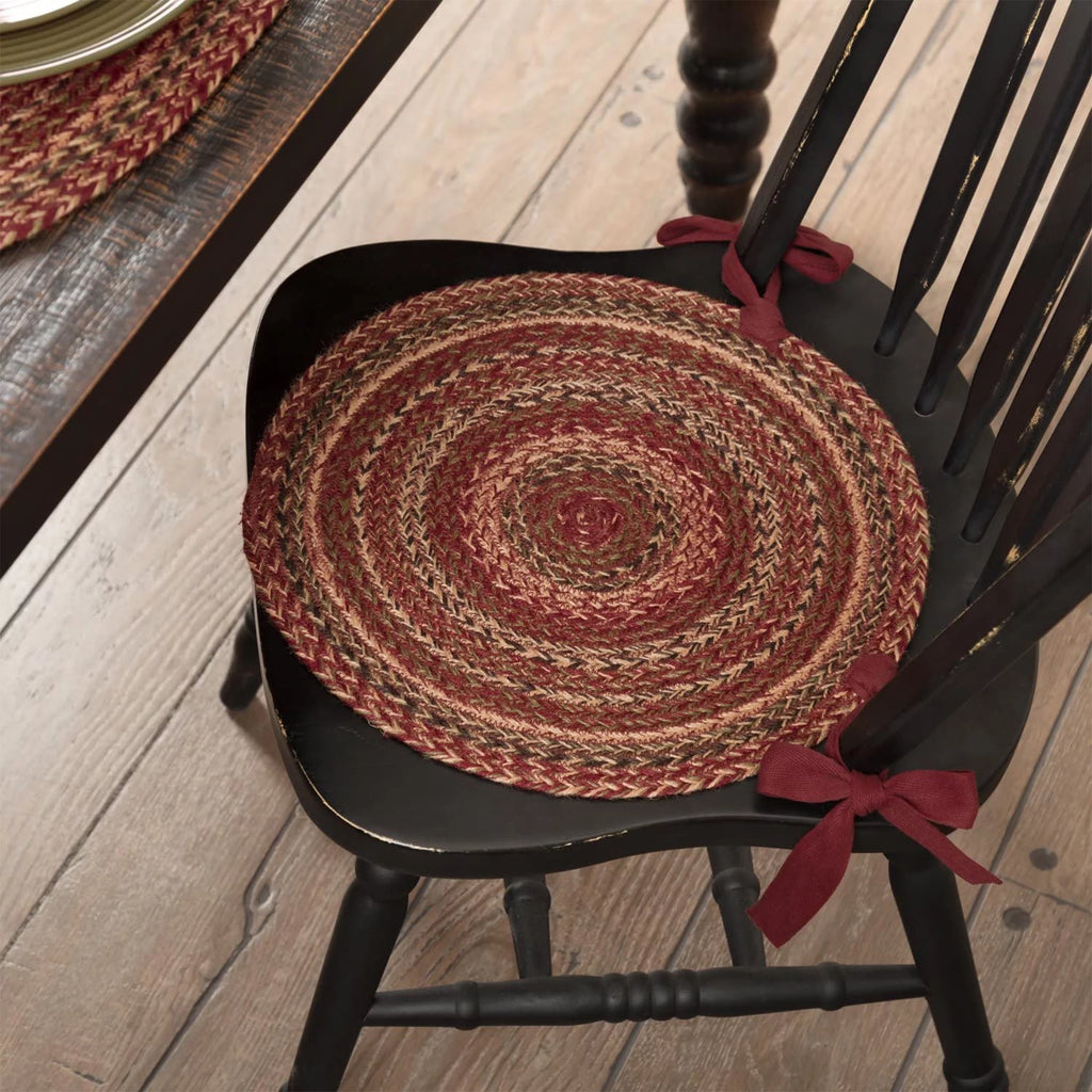 Red Striped Round Jute Chair Pad Set of 6 K2360