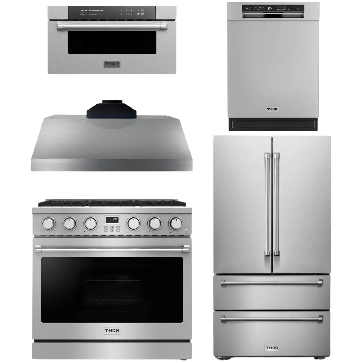 36 Gas Range, Range Hood, Refrigerator, Dishwasher and Microwave U801