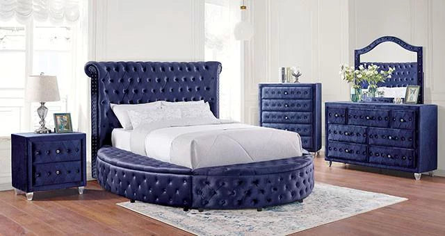 Blue Velvet-Like Fabric Queen Bed R865953