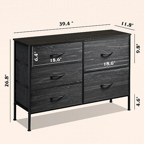 Charcoal Black 5 Drawer Fabric Dresser A984
