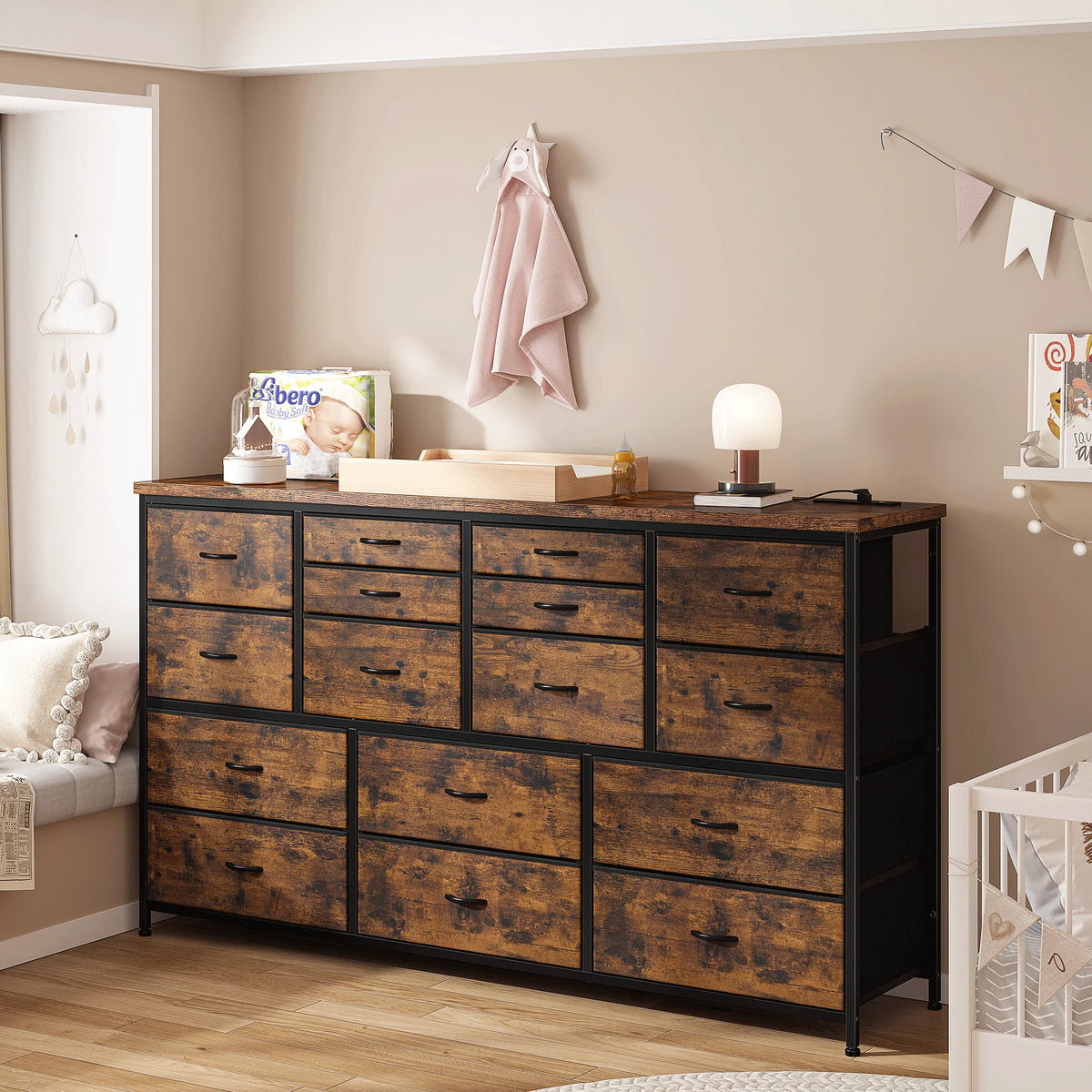 White 16 Drawer Dresser with Power Outlet I273823