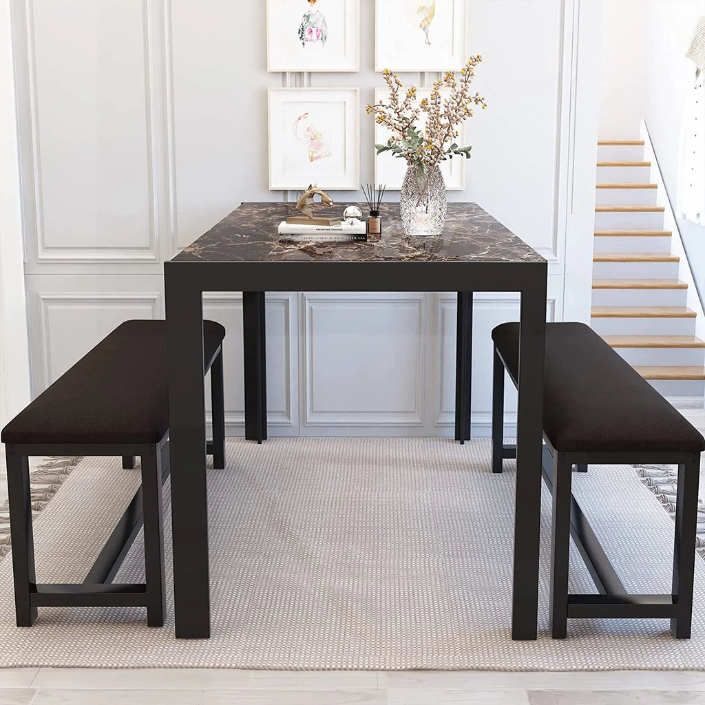 Faux Marble Dining Table and 2 PU Leather Upholstered Bench Z94348