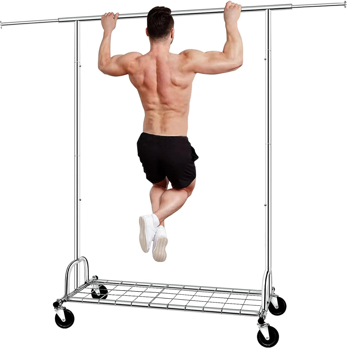 Heavy Duty Metal Clothes Rack with Wheels & Shelves B2765