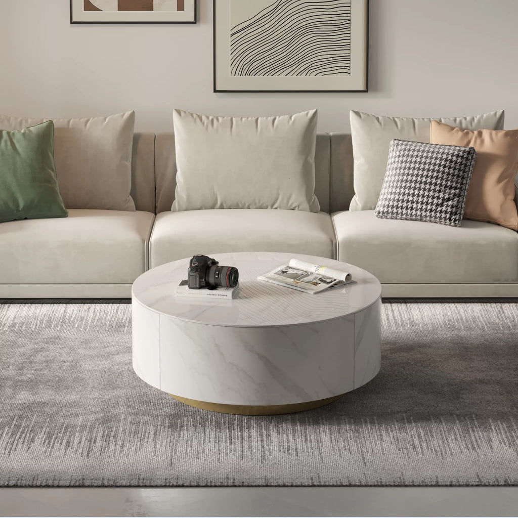 White Round Coffee Table with Two Drawers S24585