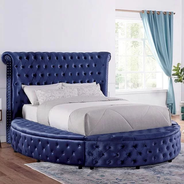 Blue Velvet-Like Fabric Queen Bed R865953