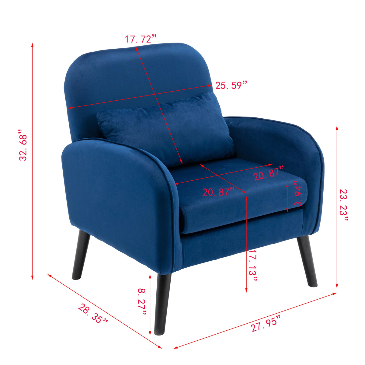 Navy Fabric Accent Armchair with Waist Cushion F1518