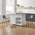 White Stainless Steel Top Kitchen Island with Stools U440