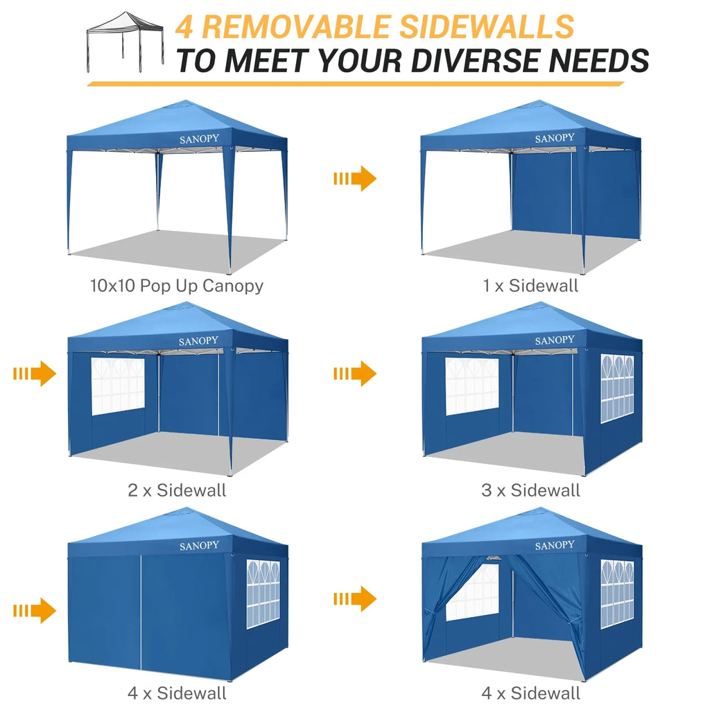 10'x10' Waterproof Pop Up Canopy Tent with 4 Removable Sidewalls & Carrying Bag O388