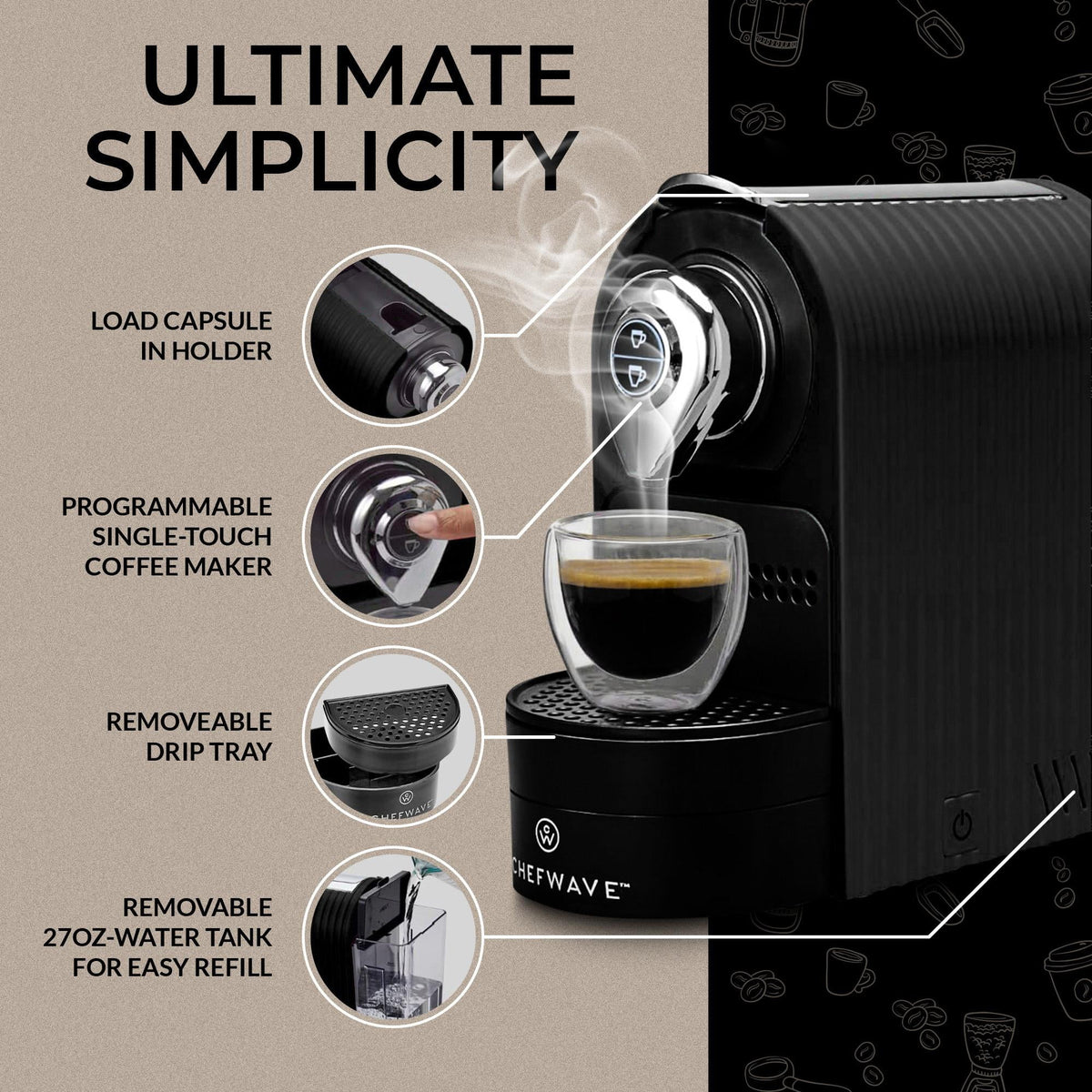 Espresso Machine for Nespresso Capsules with Holder and Cups I87713