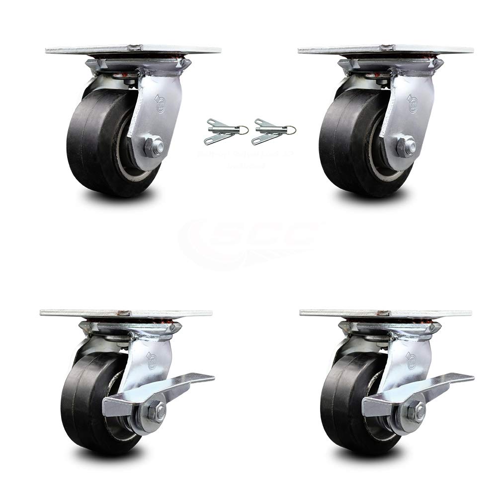 Heavy Duty Rubber on Aluminum Swivel Caster Set of 4 with 5 x 2 Black Wheels B575600