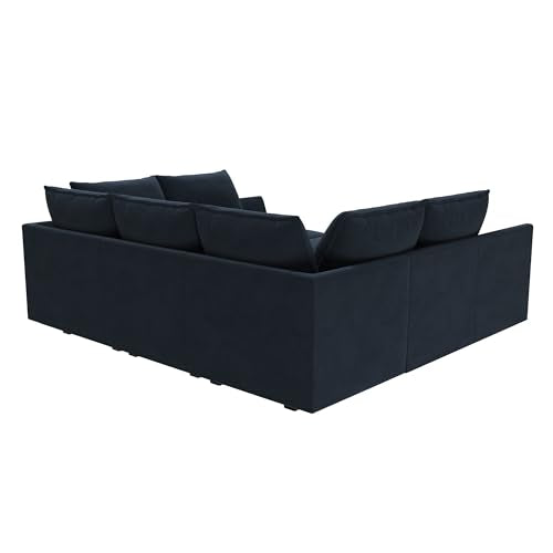 Dark Blue Velvet Sleeper Sectional Sofa with Storage N538567