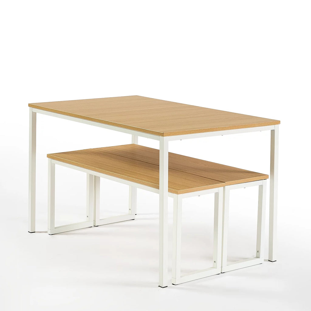 White Metal 3 Piece Dining Table with Benches Z42752