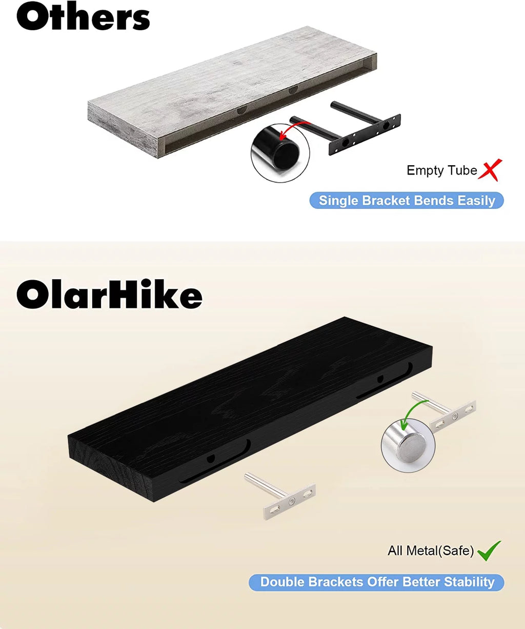 16 inch Black Wood Floating Shelves Set of 3 A41966