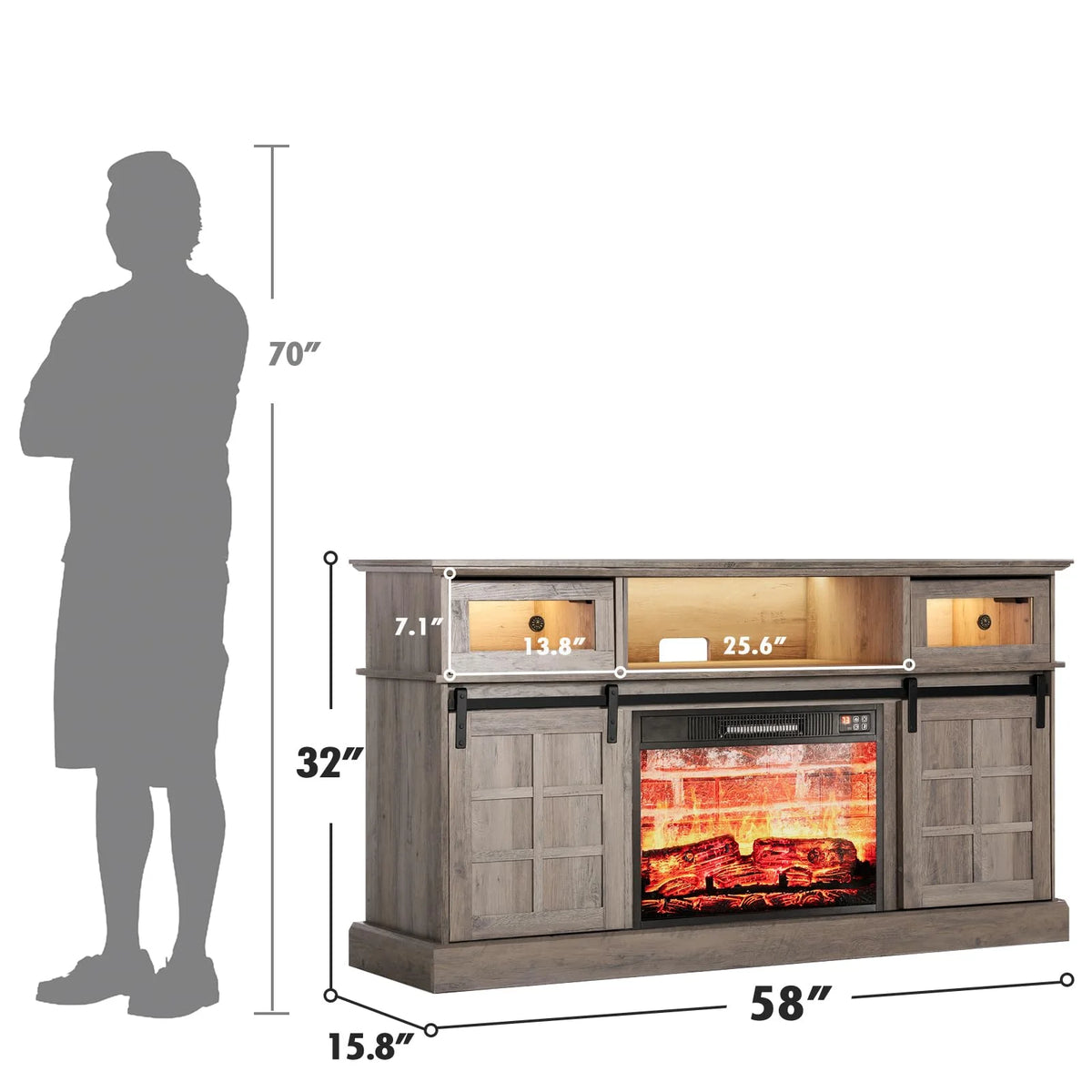 Gray Fireplace TV Stand with 23" Electric Fireplace S660837