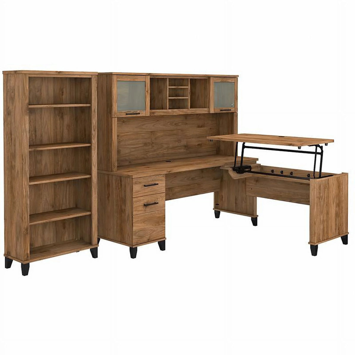 Engineered Wood Sit to Stand Desk Set with Bookcase R24249