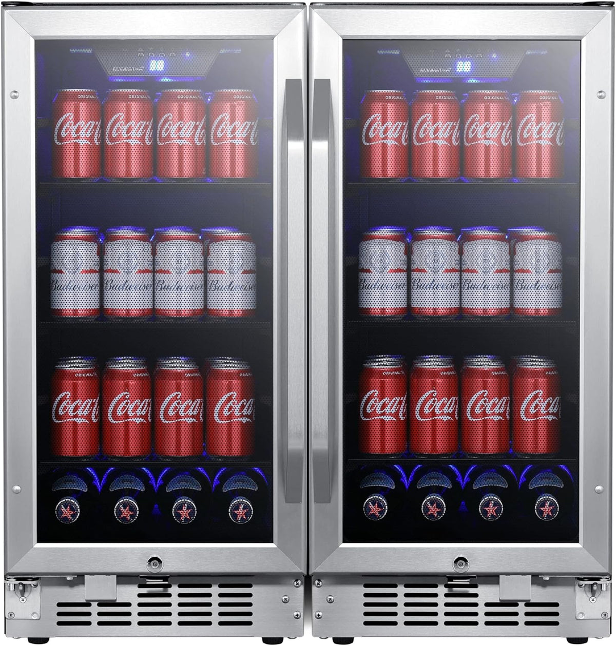 30 Inch Wide 160 Can Built-In Side by Side Beverage Cooler with Blue LED Lighting J37536
