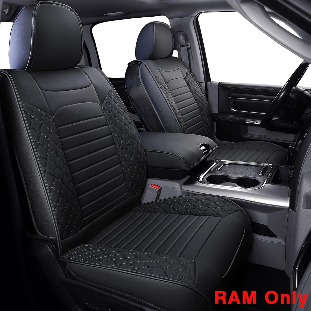 Black Waterproof Faux Leather Front Seat Covers C96354