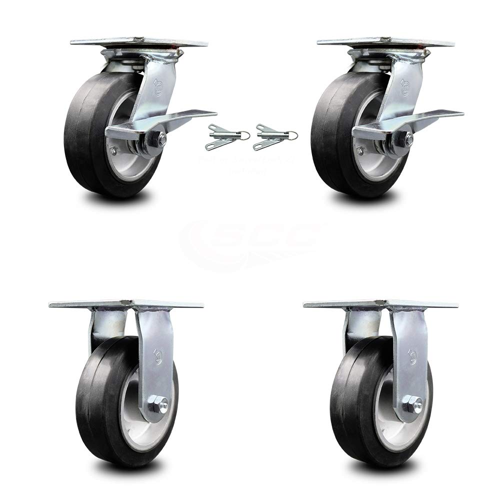Heavy Duty Rubber on Aluminum Swivel Caster Set of 4 with 5 x 2 Black Wheels B575600