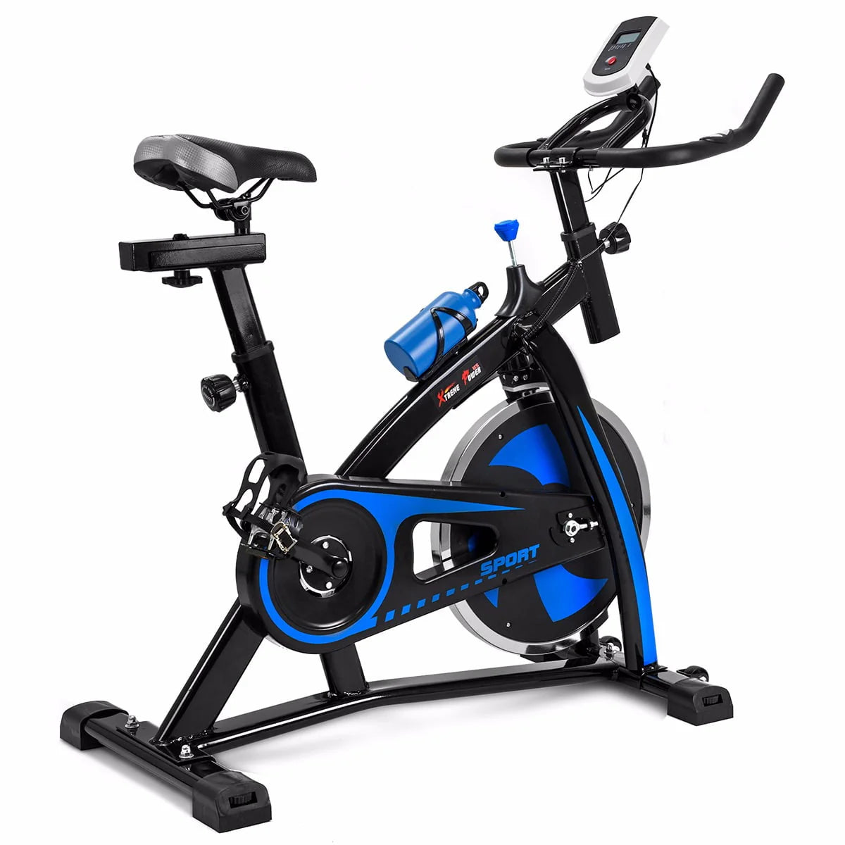 Blue Stationary Exercise Bike with Bottle Holder M1155