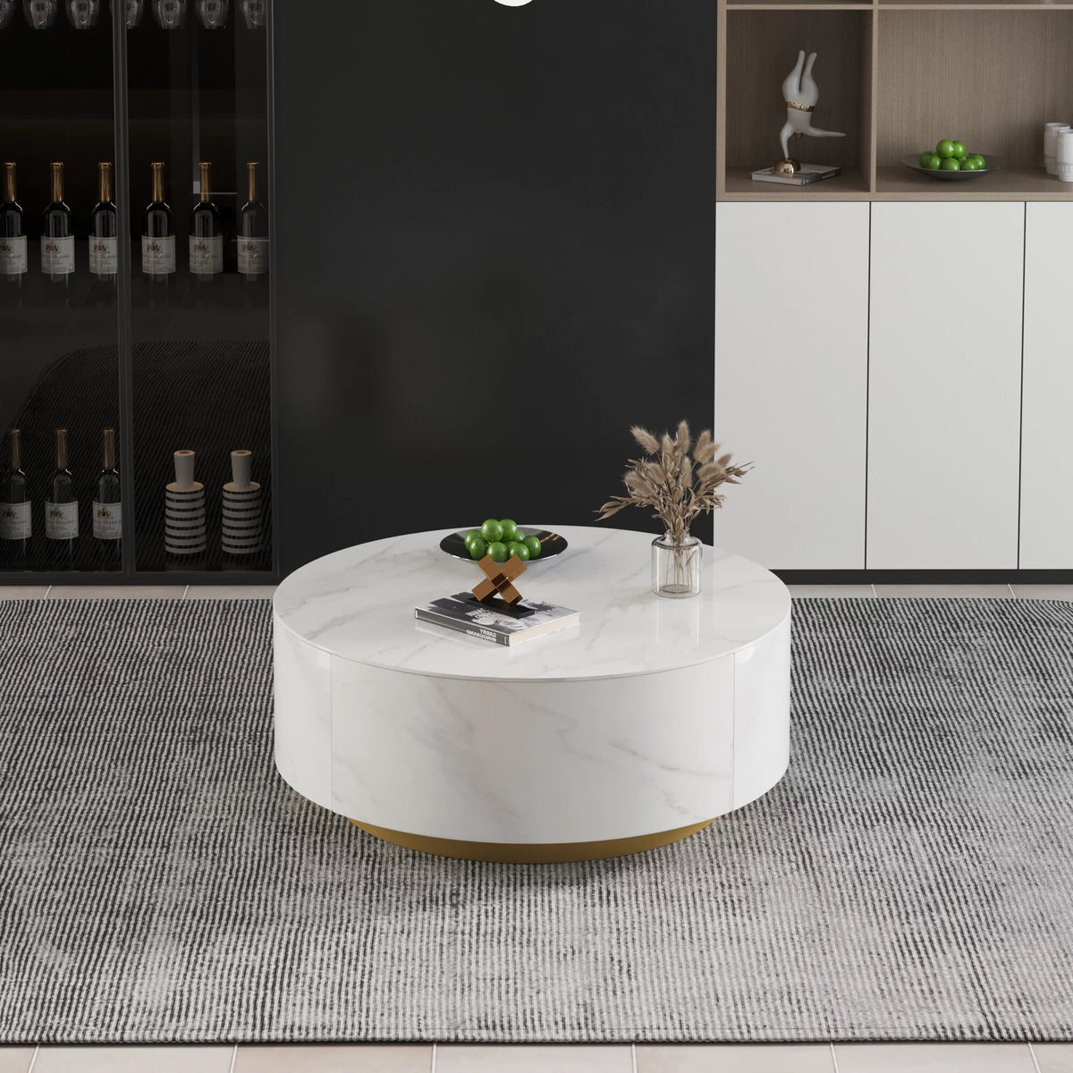 White Round Coffee Table with Two Drawers S24585