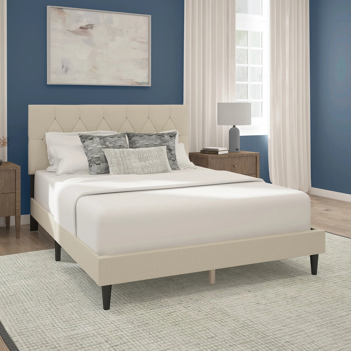Gray Diamond Tufted Upholstered Queen Platform Bed F785
