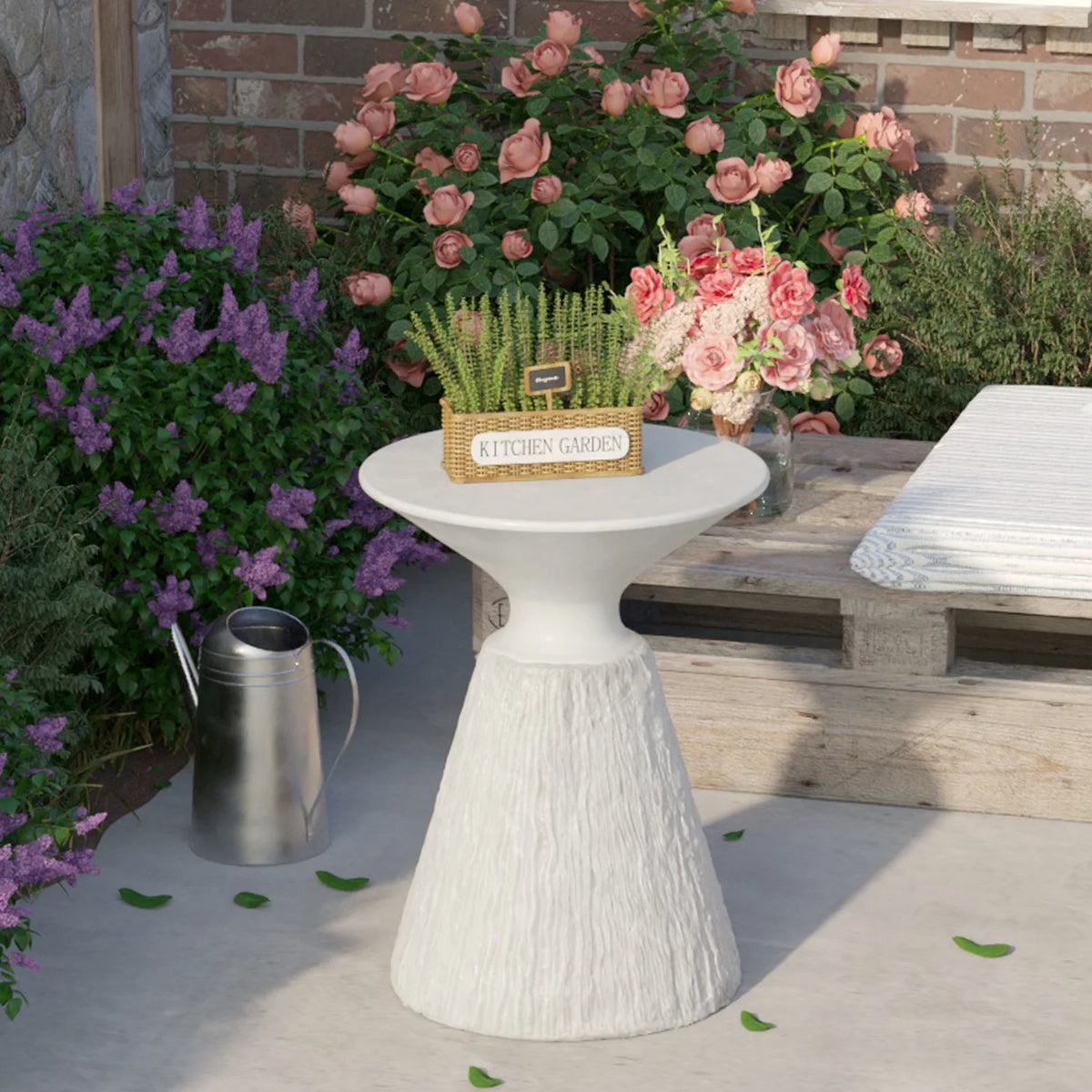 White Round Concrete Side Table T22492