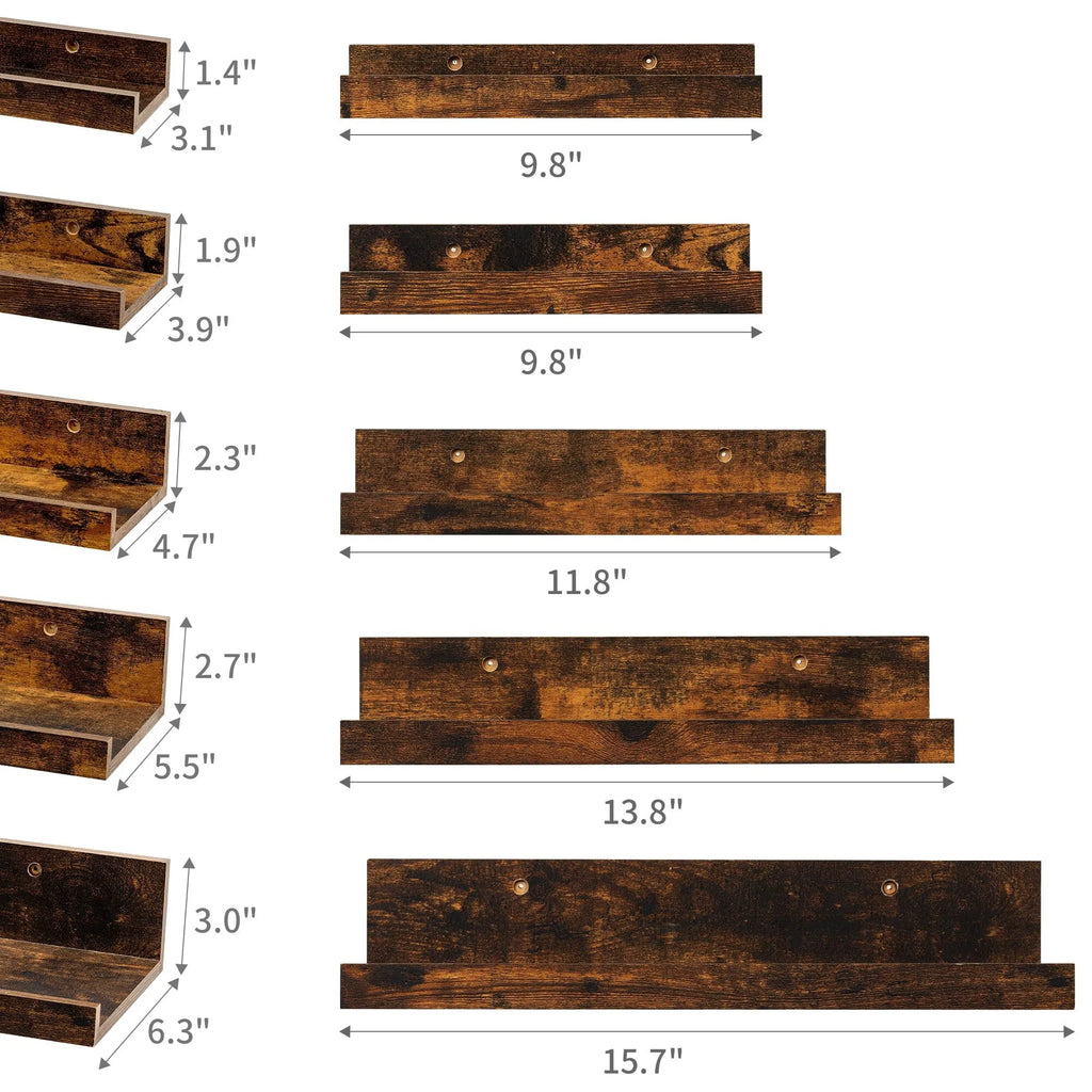Black Wood Floating Shelves Set of 5 D350827