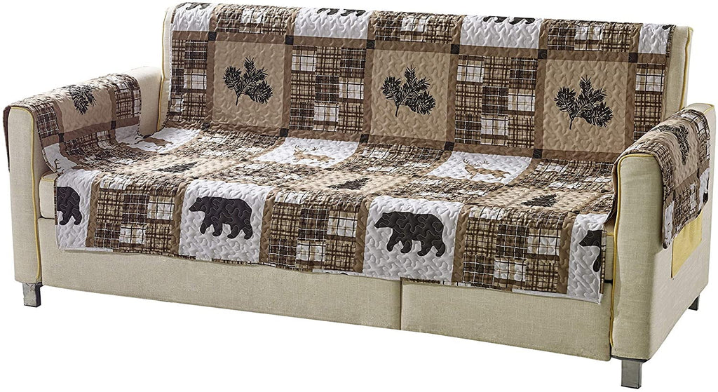 Quilted Sofa Slipcover with Plaid Wildlife Pattern O509