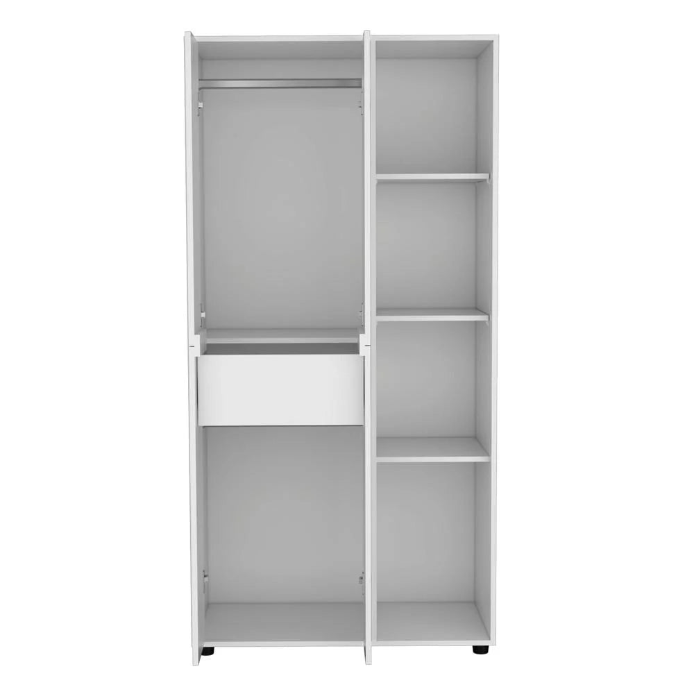 White 2-Door Armoire with Drawer and 4 Open Shelves A72395