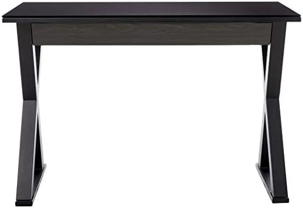 Black 48 Inch Glass Top Computer Desk D6027