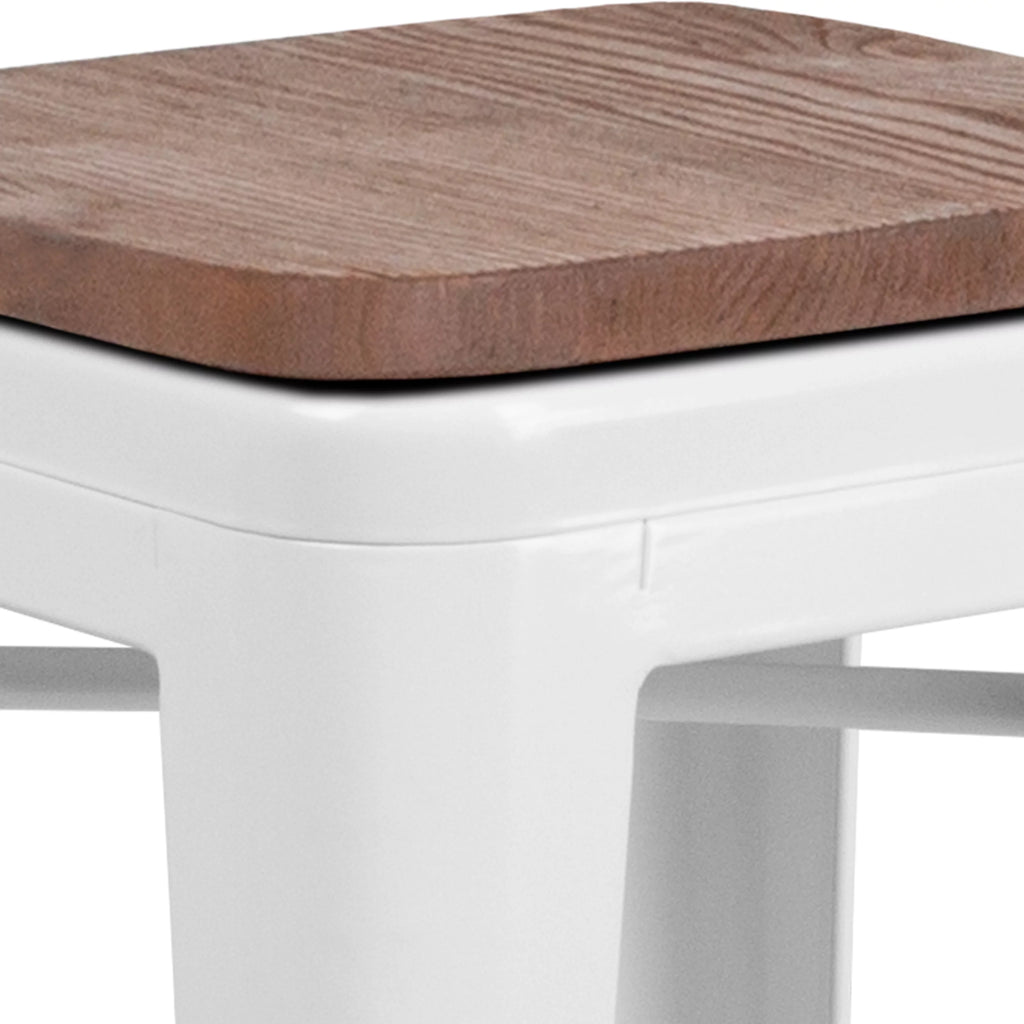 White Metal Counter Height Dining Stool with Wooden Seat K76150