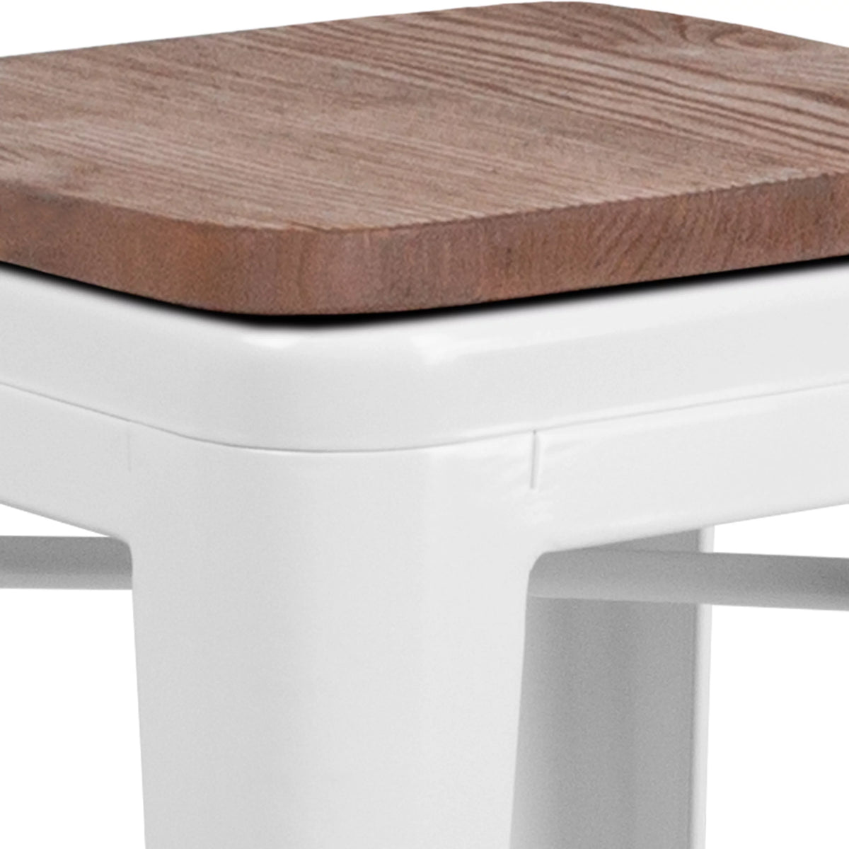 White Metal Counter Height Dining Stool with Wooden Seat K76150