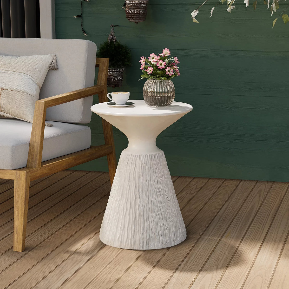 White Round Concrete Side Table T22492
