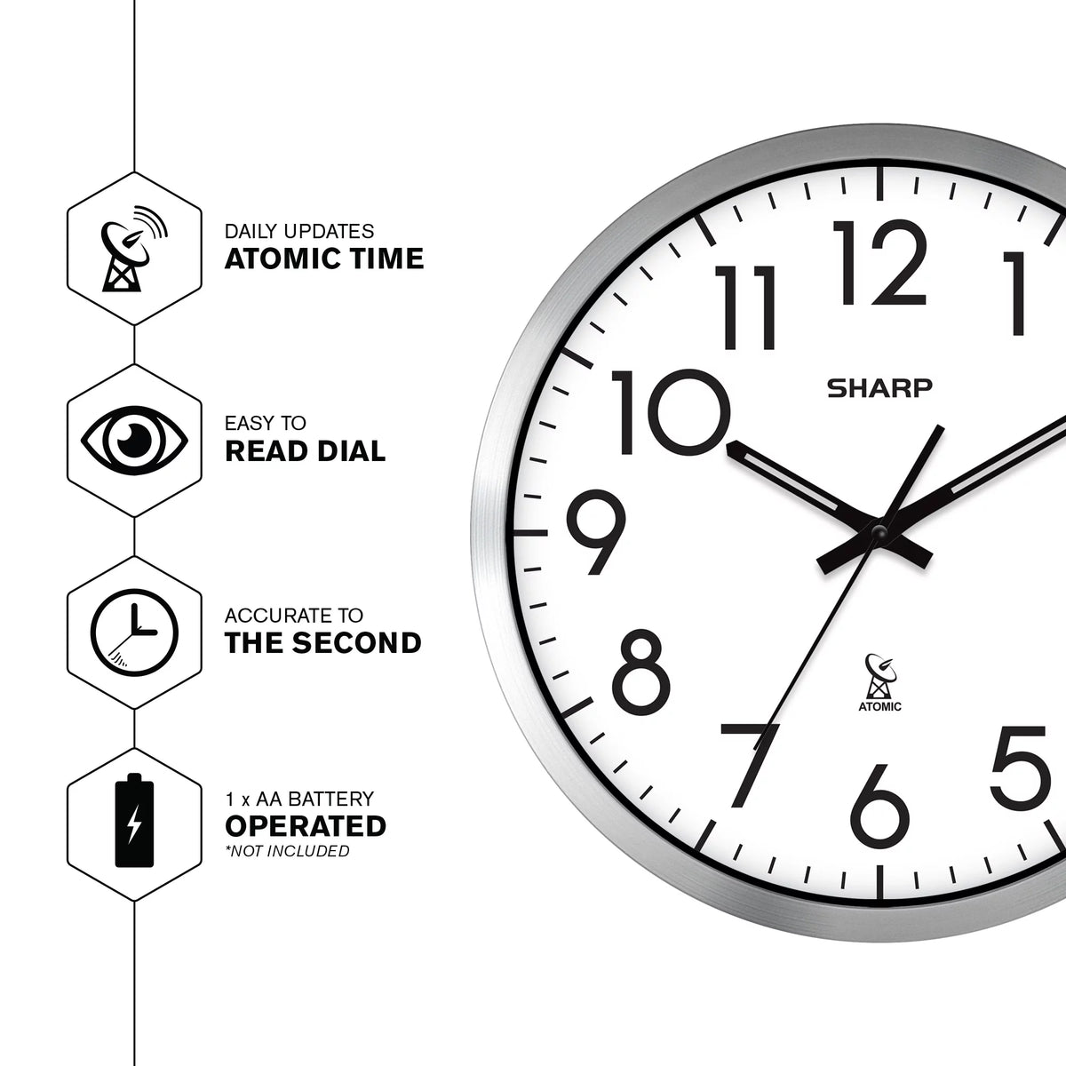 Silver Brushed Finish 12" Wall Clock A696576