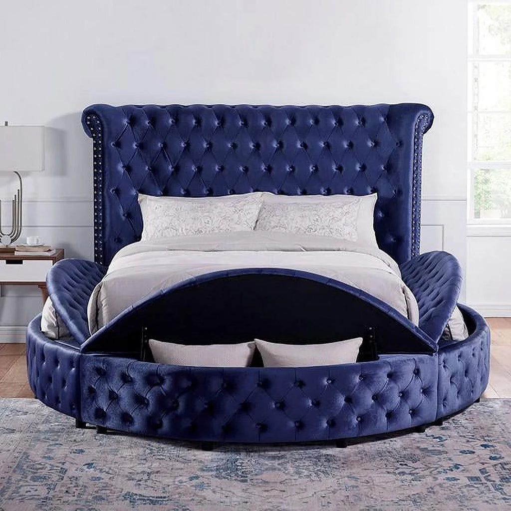 Blue Velvet-Like Fabric Queen Bed R865953