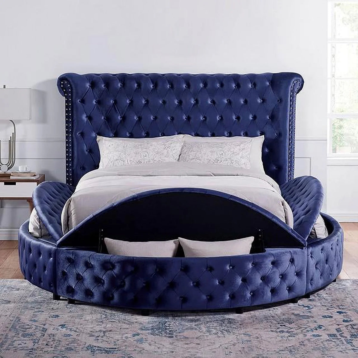 Blue Velvet-Like Fabric Queen Bed R865953