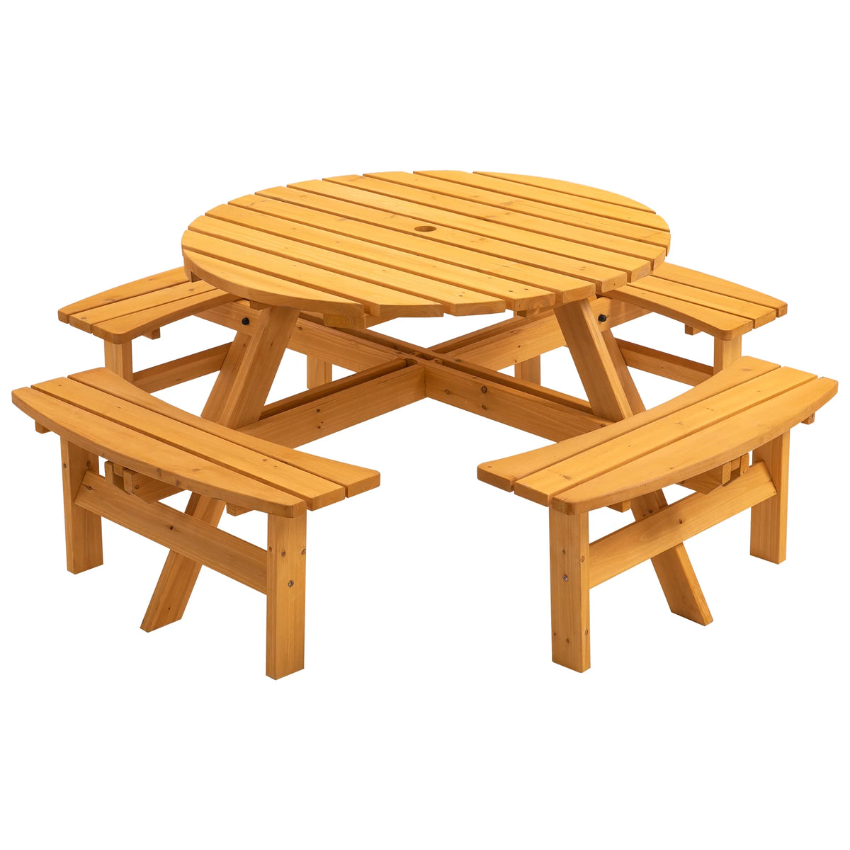 8-Person Wooden Picnic Table with 4 Built-in Benches Z36038