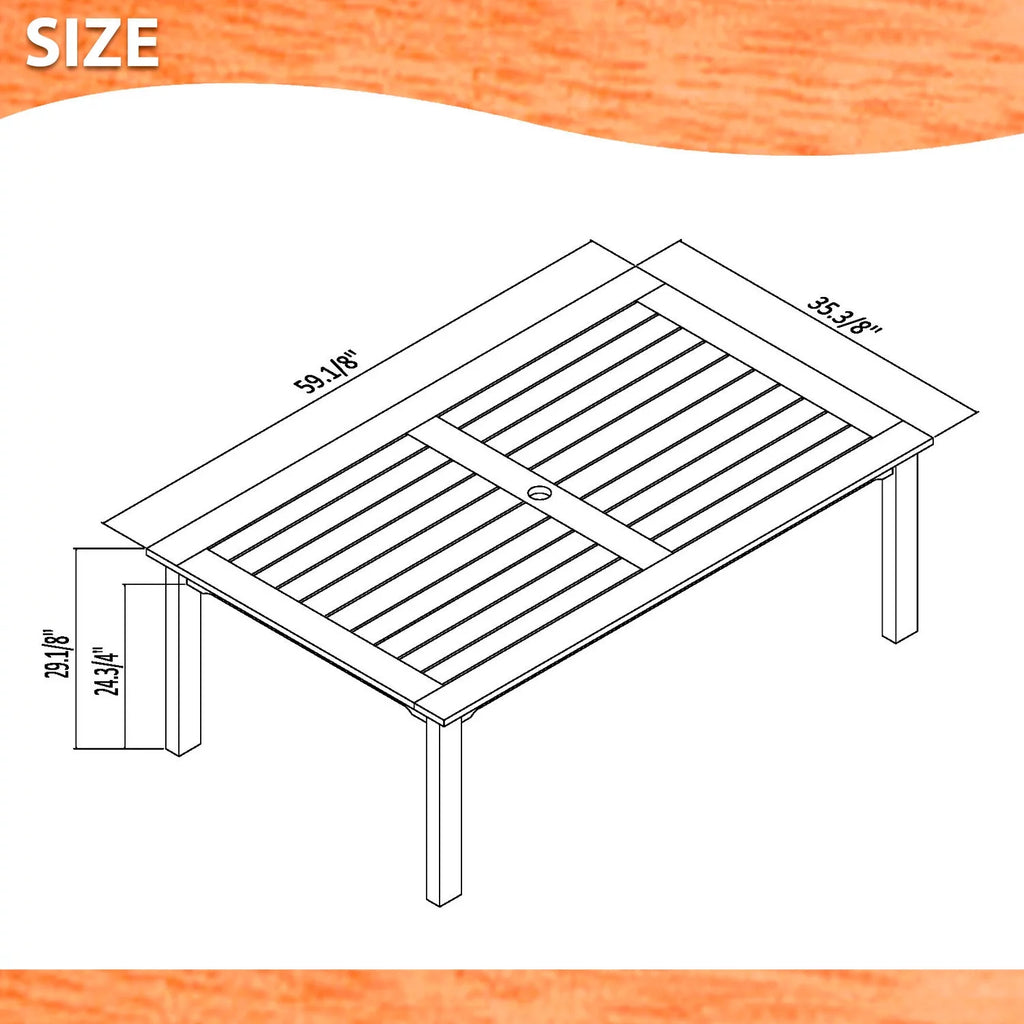 Solid Wood Rectangular Patio Dining Set Y860167