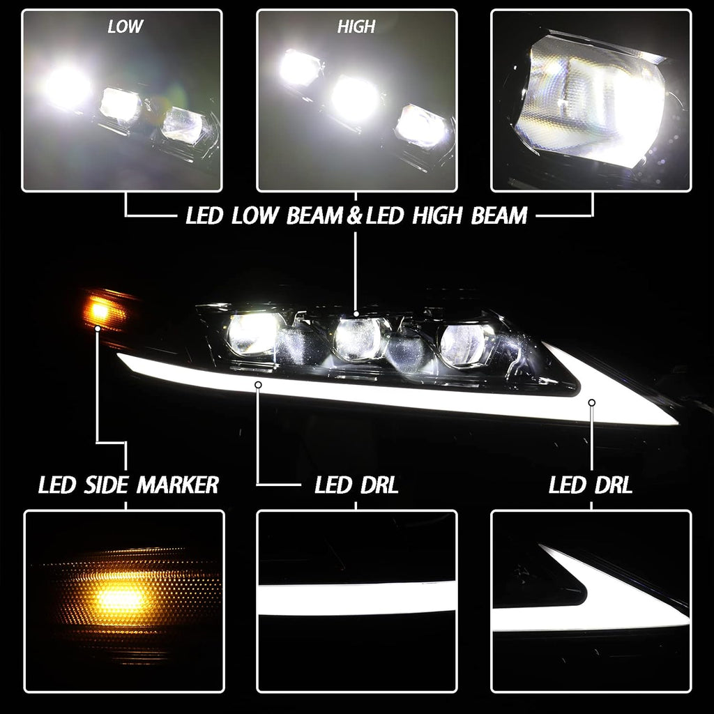 Headlights Assembly with Sequential Turn Signal Black Bezel Left+Right Pair Y5094