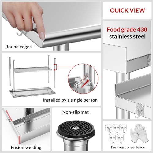 Stainless Steel 24 * 48 Inch Prep Table with Undershelf and Backsplash X115