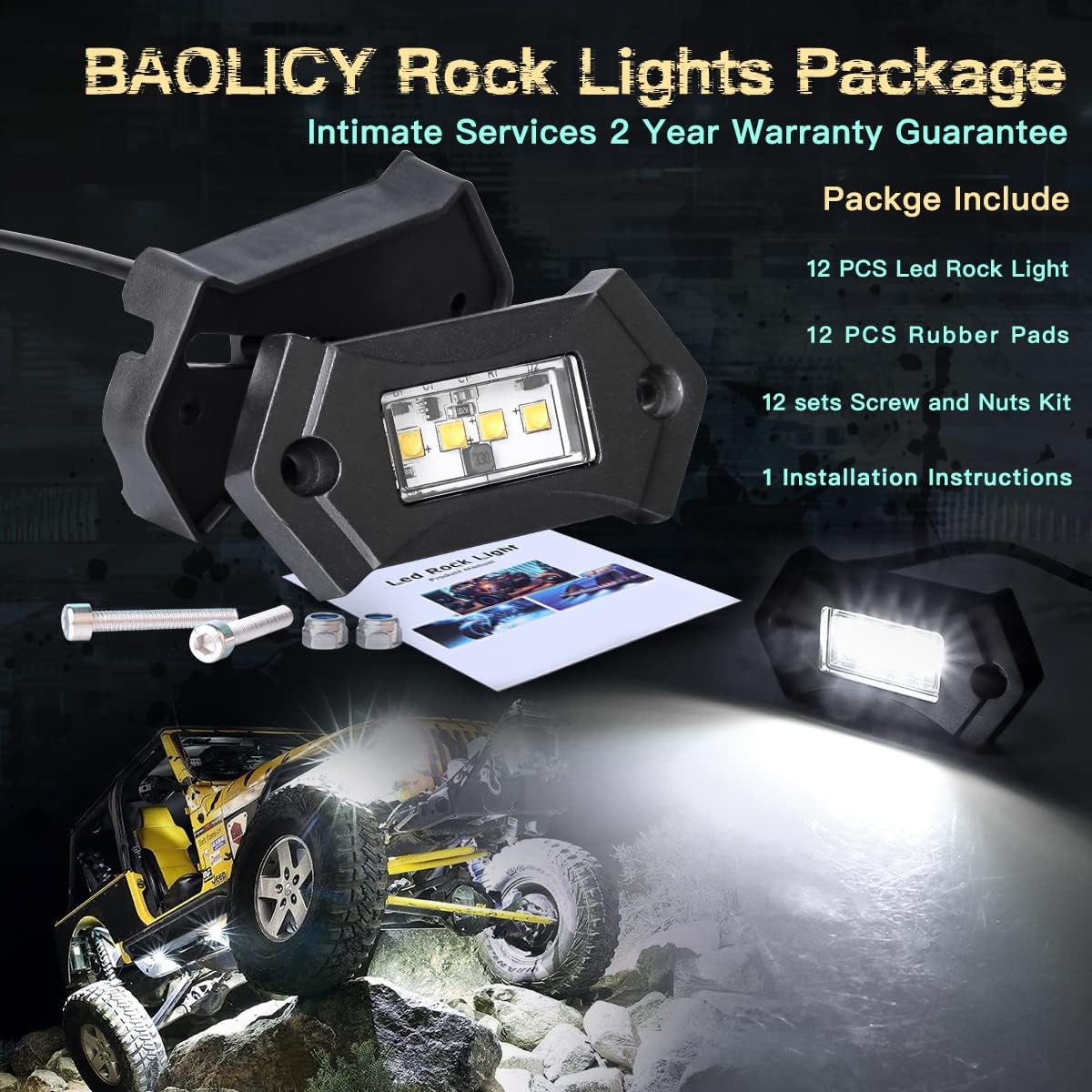 White LED Rock Lights IP68 Waterproof 12Pods F274093