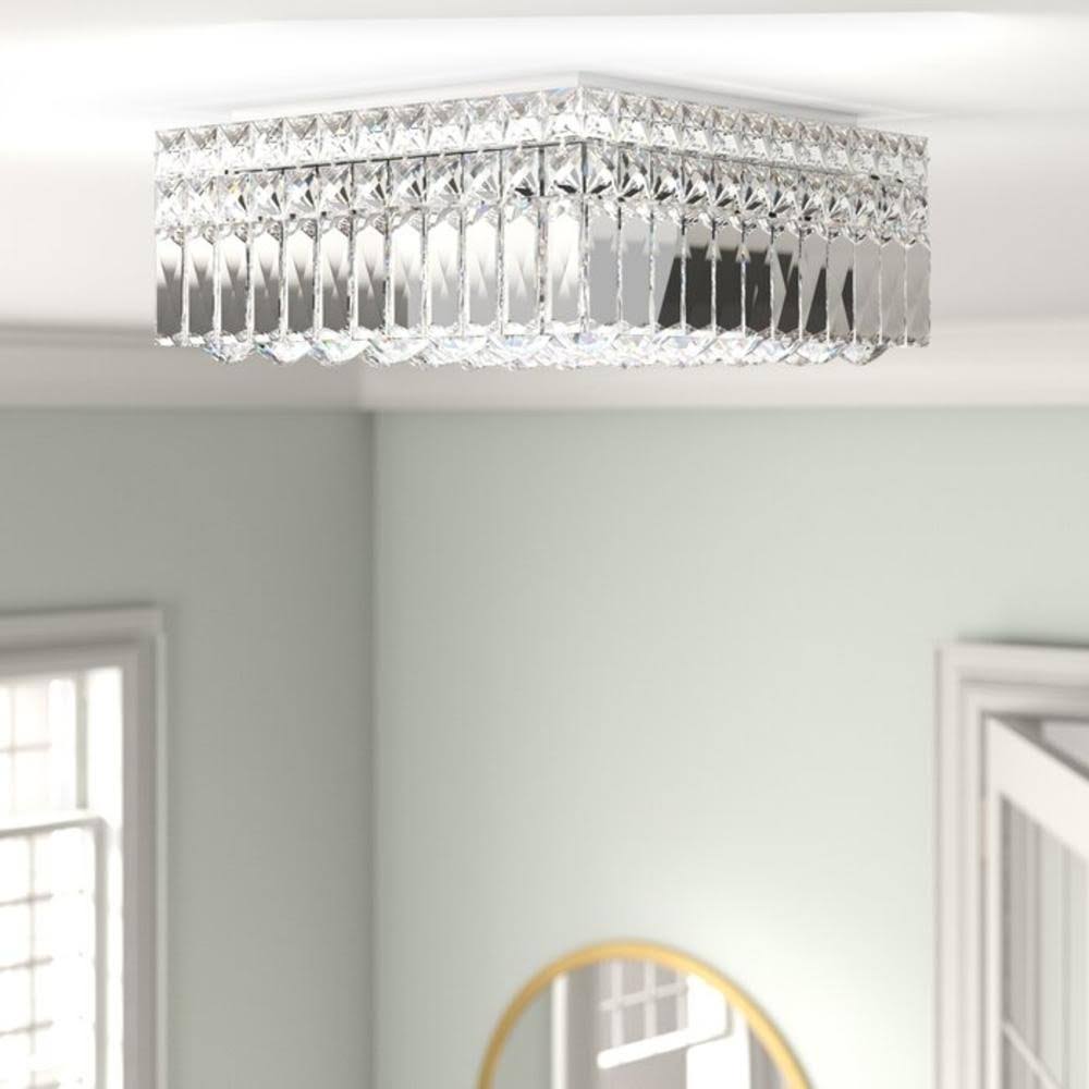4 Light Chrome and Clear Crystal Flush Mount Ceiling Light E903096