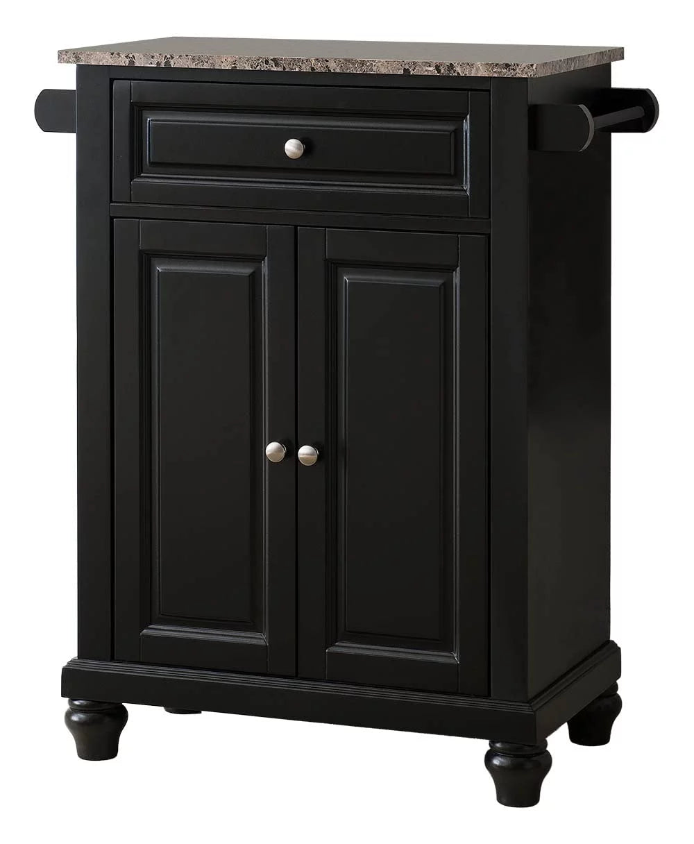 Black Kitchen Island Storage Cabinet with Marble Finish Top M711