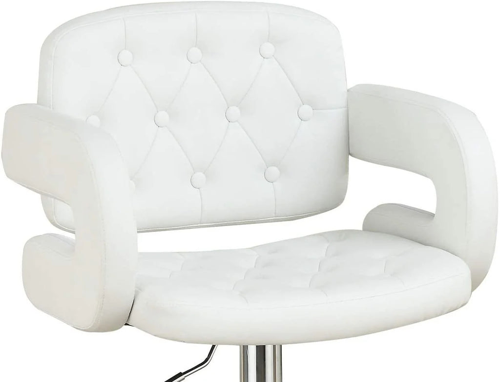 White Tufted Leather Swivel Barstool U771